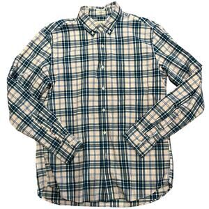 J Crew Mens Large Slim Long Sleeve Shirt in Pink and Blue Plaid Cotton Elastin